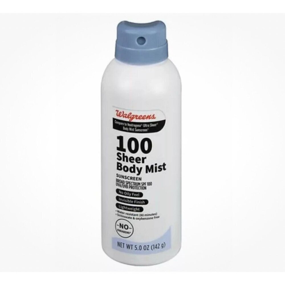 Walgreens 100 Sheer Body Mist SPF 100 Sunscreen UVA/UVB No Oily Feel 5 oz 142g